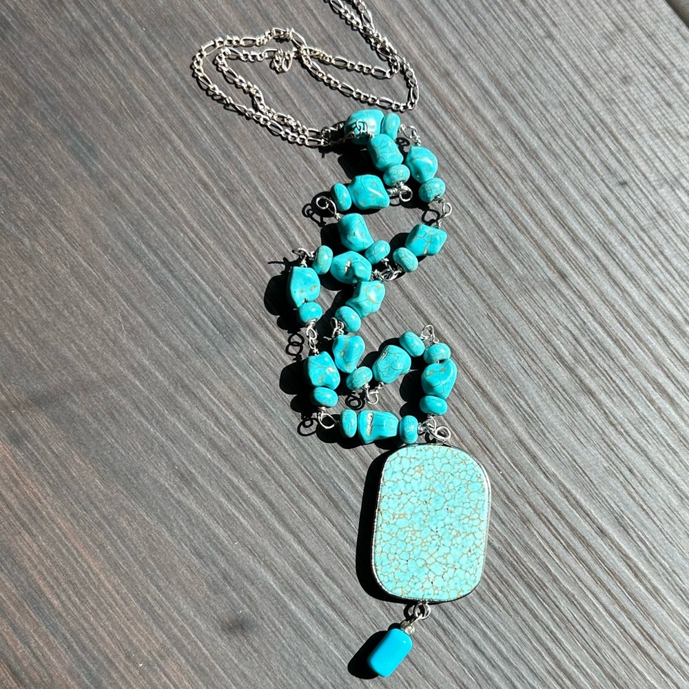 Vintage Turquoise & Silver Statement Necklace - Picture 2 of 7